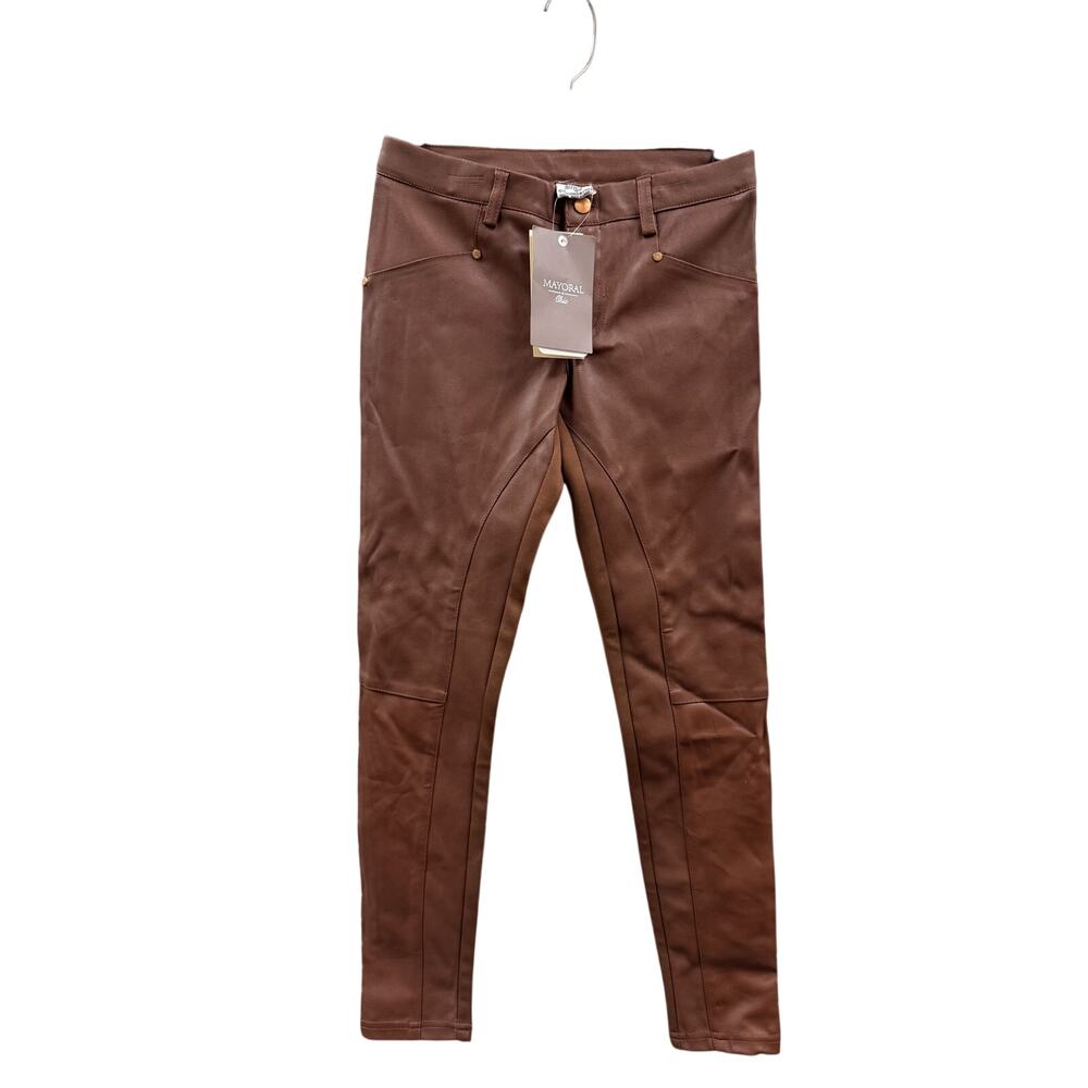 NWT Mayoral Girls Faux Leather Cinnamon Brown Skinny Pants Adjustable Size 10